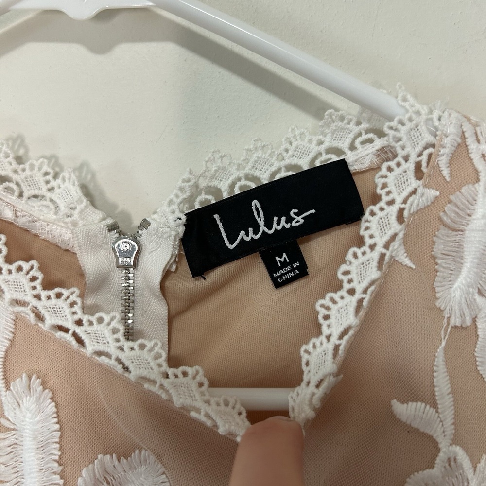 Lulus One Love Dress Large White Lace Nude Crochet Fitted Midi Bodycon Wedding - Picture 5 of 8